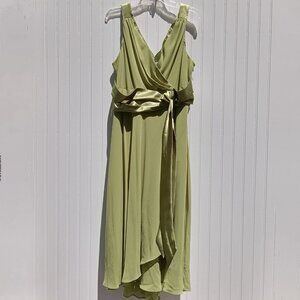 JONES STUDIO Womens Dress 20W Green Party Formal Dress Midi Flowy Chiffon Satin